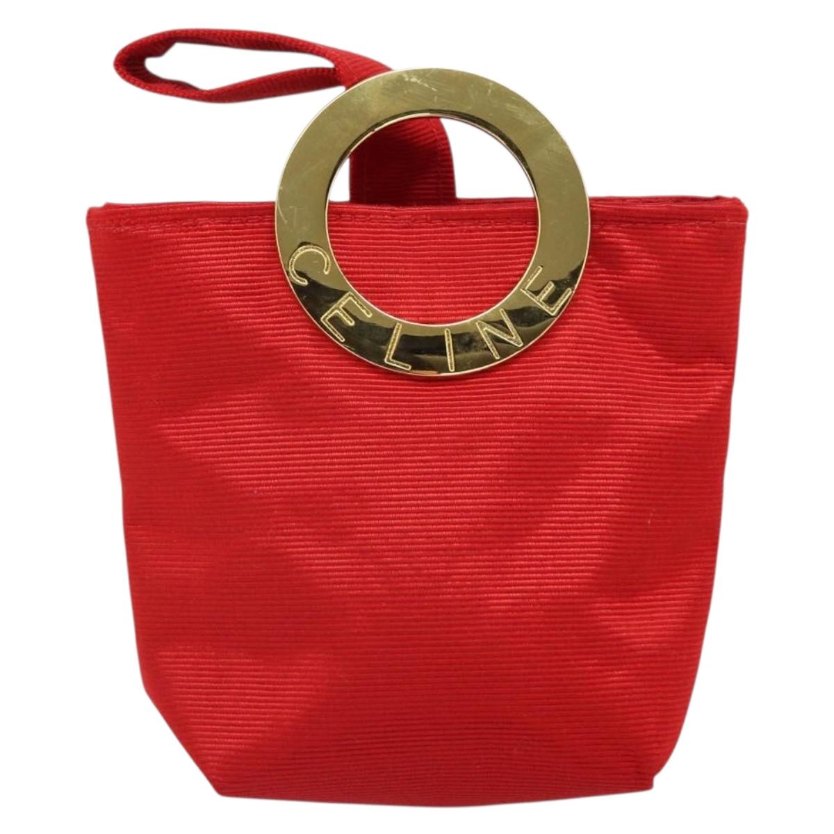 CELINE Circle Pouch Nylon Handkerchief Set Red Gold Auth 170797V
