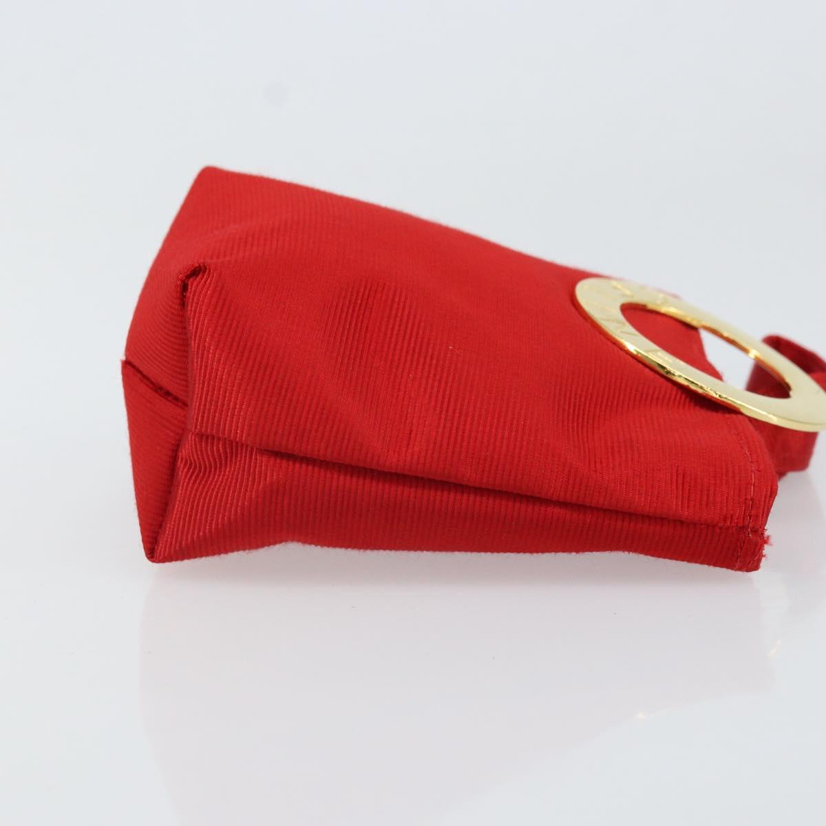 CELINE Circle Pouch Nylon Handkerchief Set Red Gold Auth 170797V