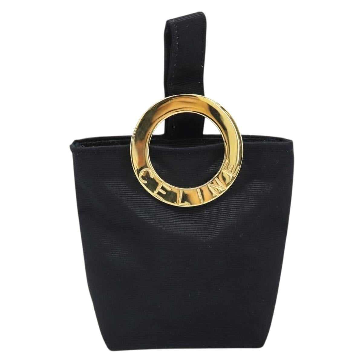 CELINE Circle Pouch Nylon Black Gold Auth 170798V