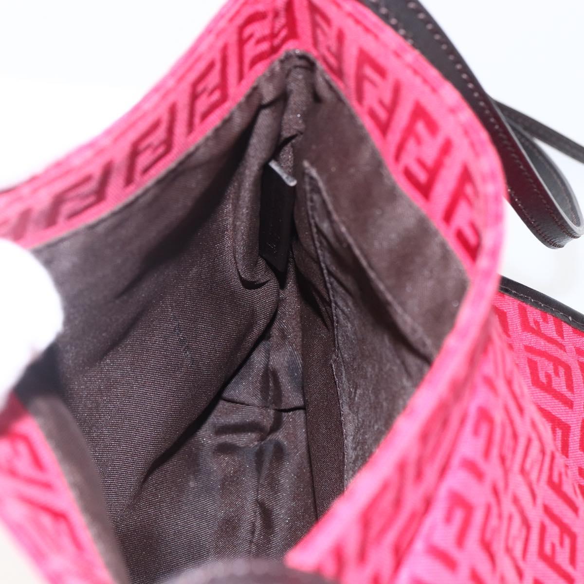 FENDI Zucchino Canvas Shoulder Bag Red Silver Auth 170824