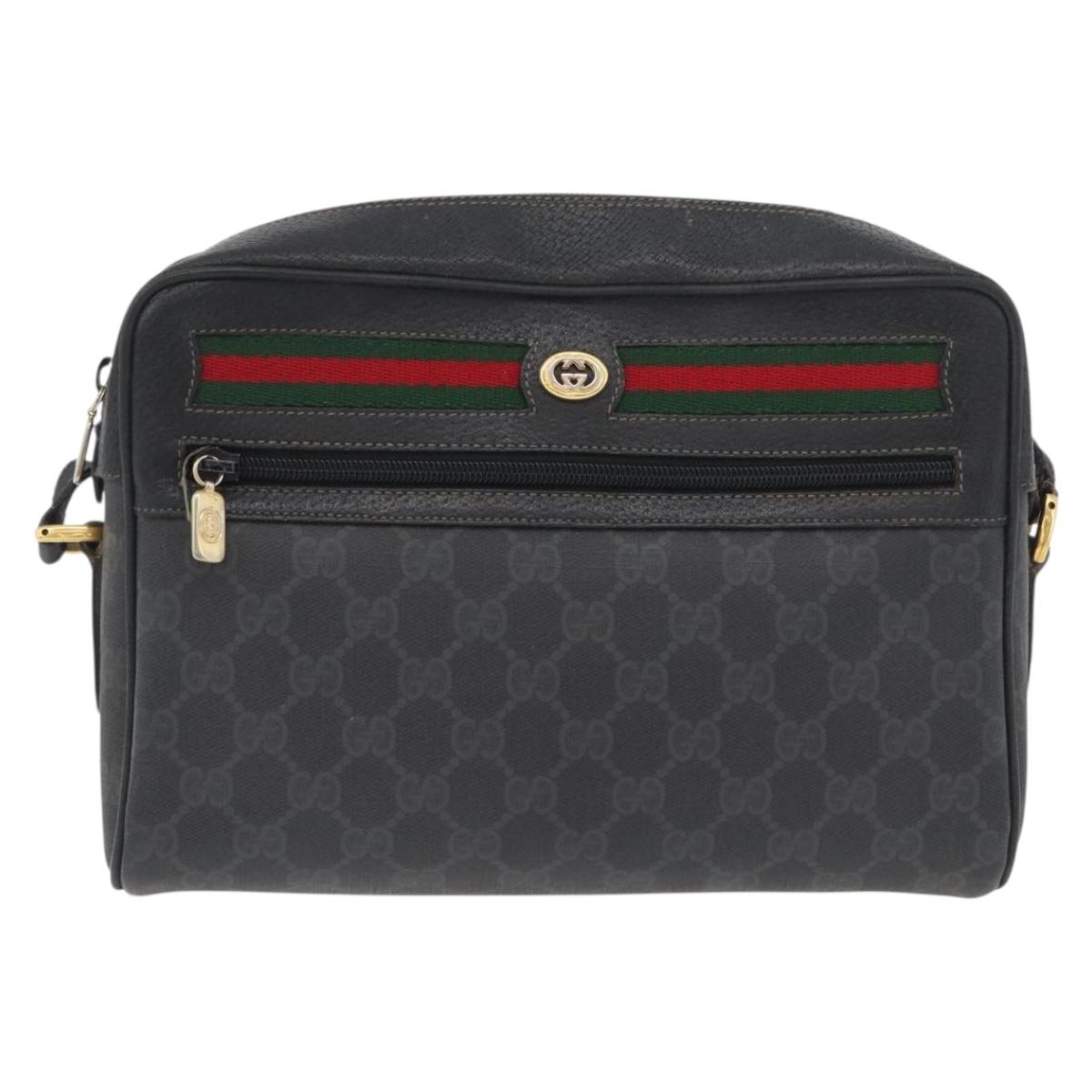 GUCCI GG Supreme Web Sherry Line Bag PVC Black Gold 72 02 088 Auth 170825A