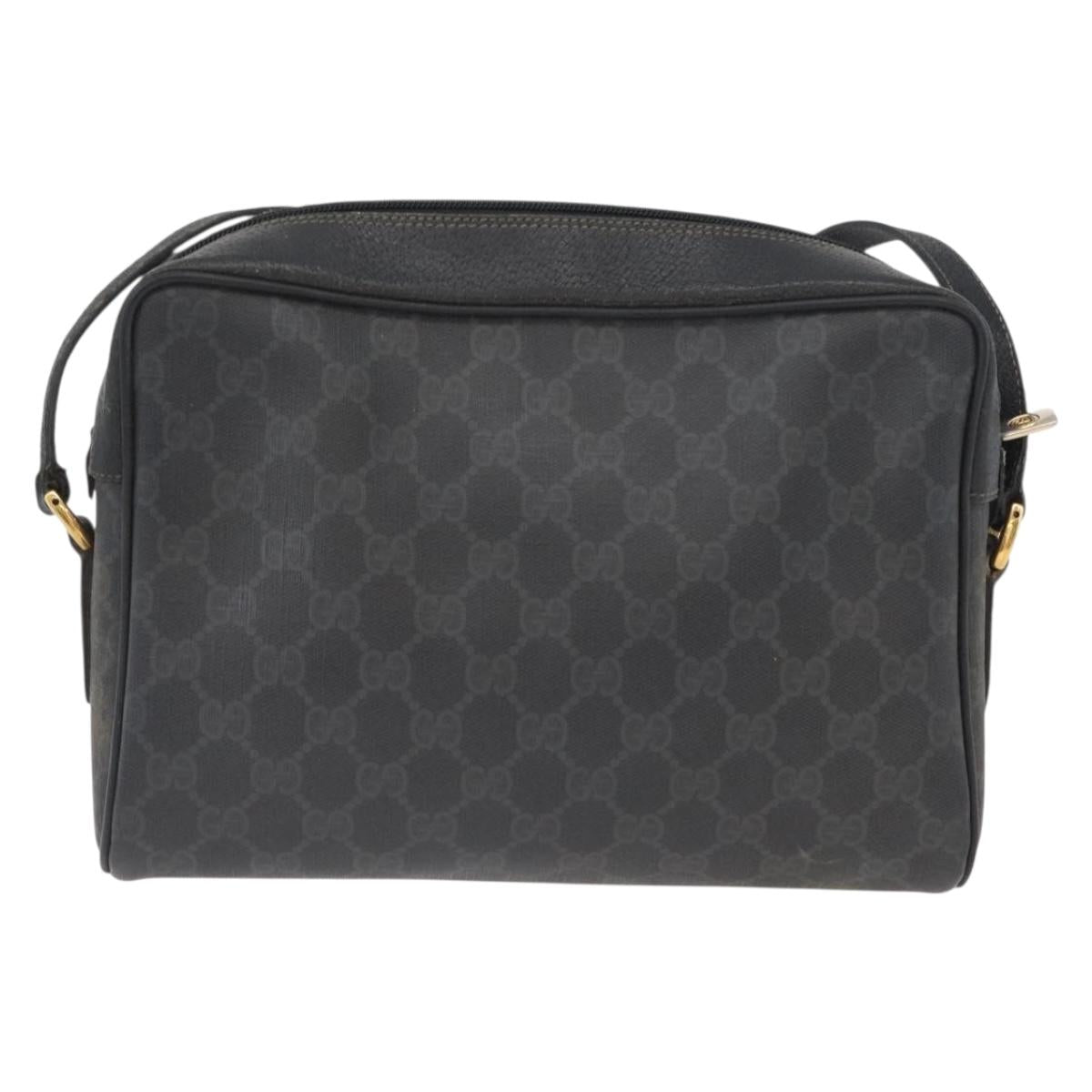 GUCCI GG Supreme Web Sherry Line Bag PVC Black Gold 72 02 088 Auth 170825A