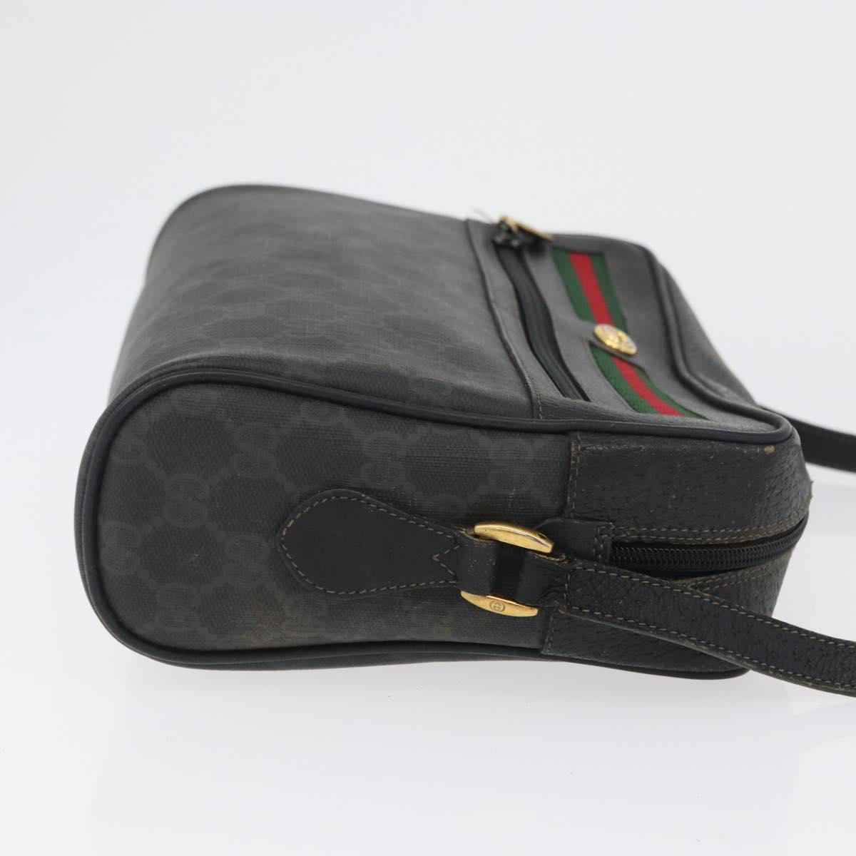 GUCCI GG Supreme Web Sherry Line Bag PVC Black Gold 72 02 088 Auth 170825A
