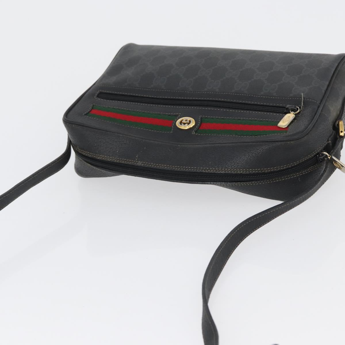GUCCI GG Supreme Web Sherry Line Bag PVC Black Gold 72 02 088 Auth 170825A