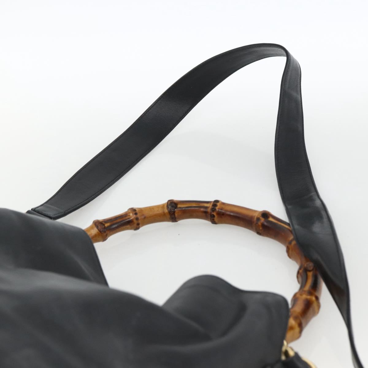 GUCCI Bamboo Shoulder Bag Leather 2way Black Gold 001 1781 1577 Auth 170828