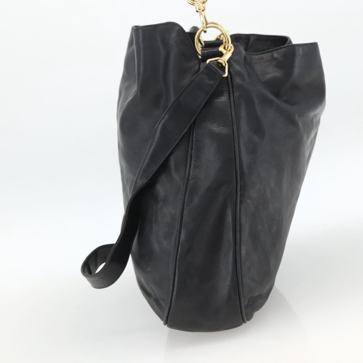 GUCCI Bamboo Shoulder Bag Leather 2way Black Gold 001 1781 1577 Auth 170828