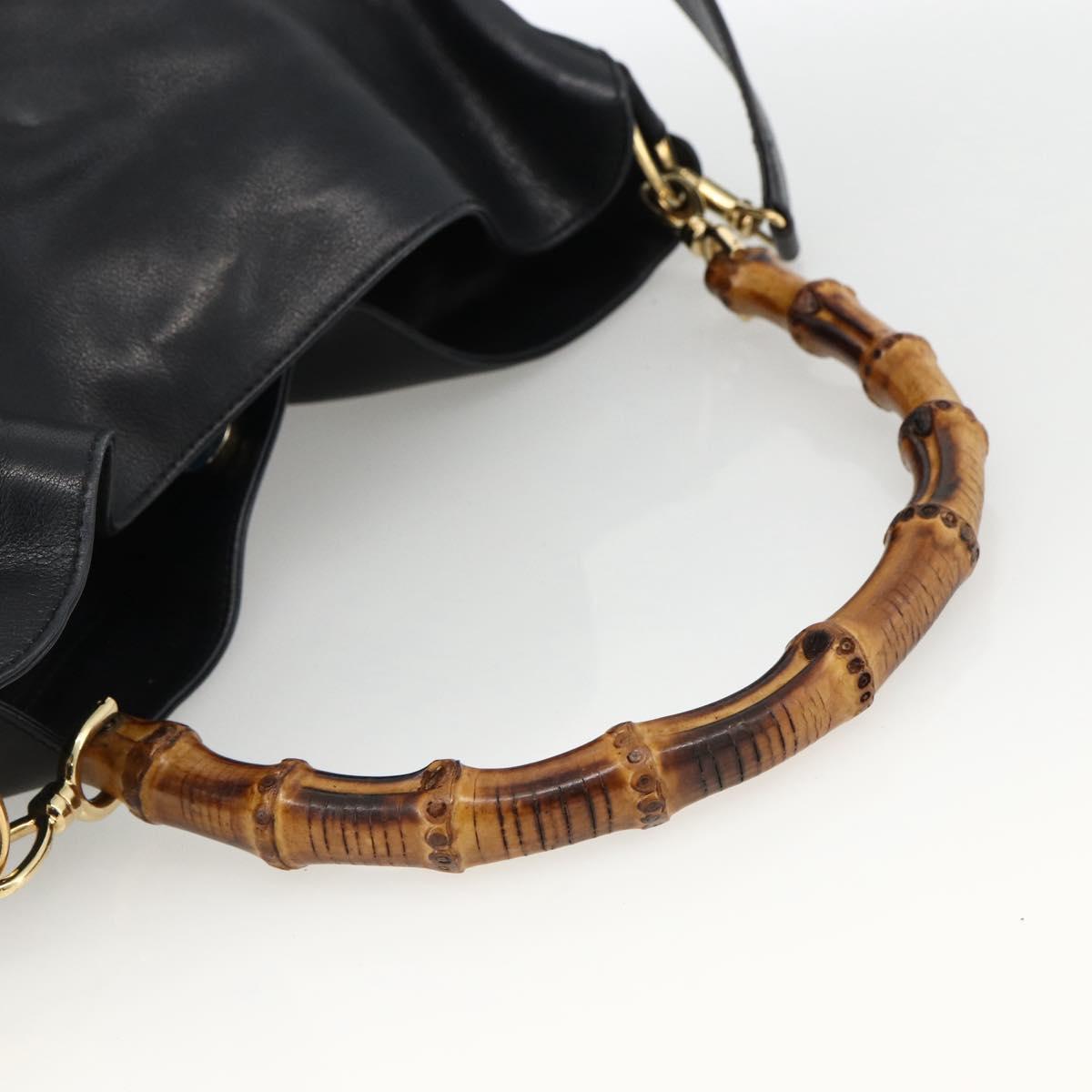GUCCI Bamboo Shoulder Bag Leather 2way Black Gold 001 1781 1577 Auth 170828