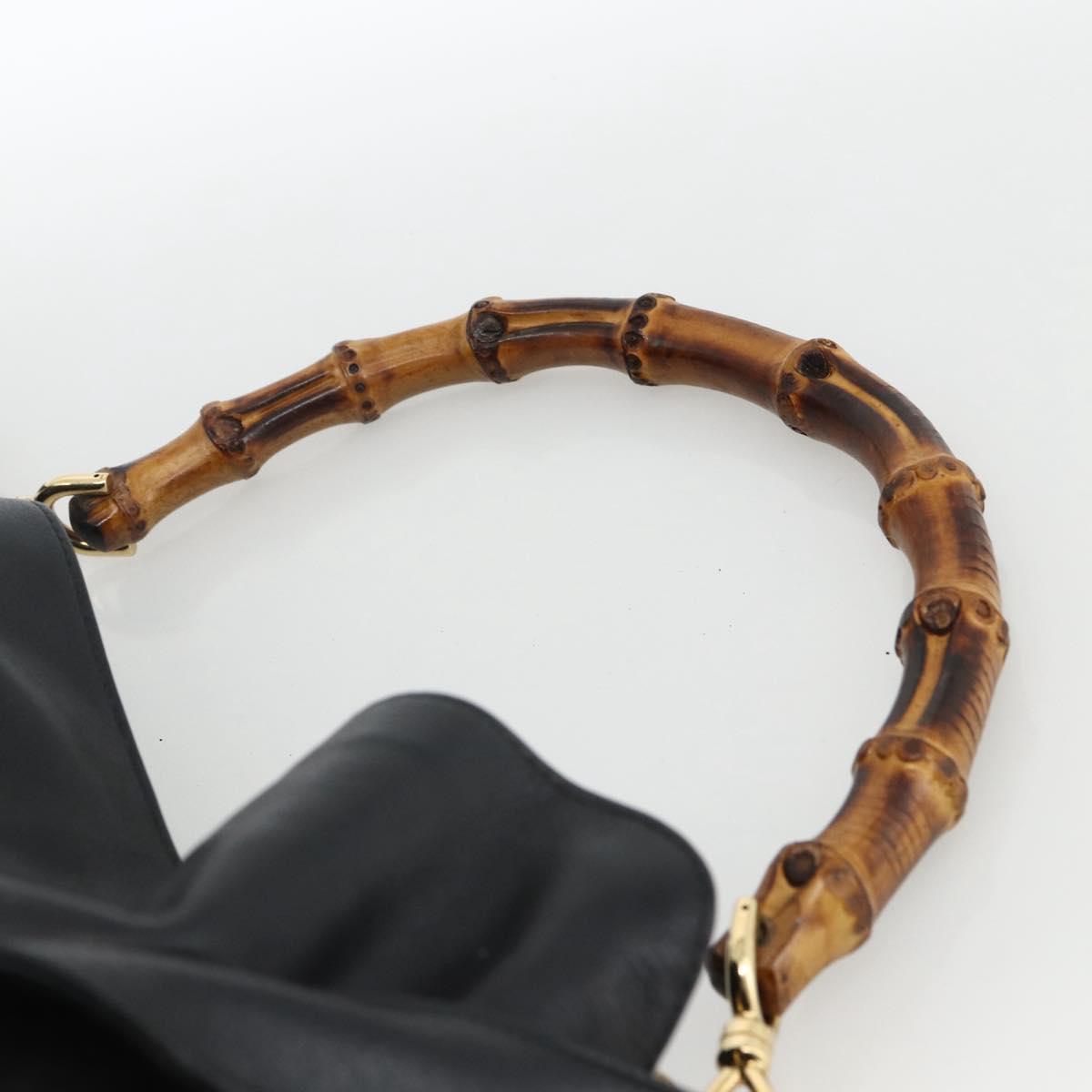 GUCCI Bamboo Shoulder Bag Leather 2way Black Gold 001 1781 1577 Auth 170828