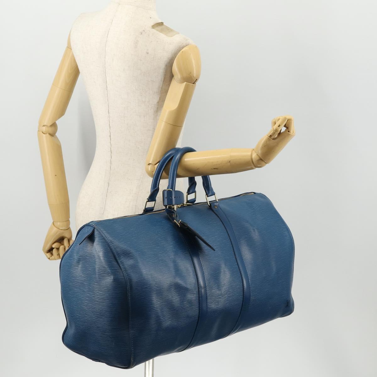 LOUIS VUITTON Epi Keepall 50 Boston Bag Blue M42965 LV Auth 170836