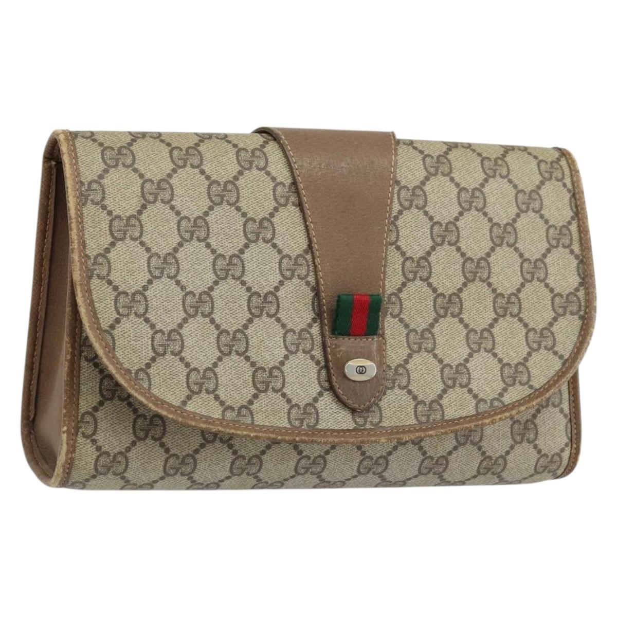 GUCCI GG Supreme Web Sherry Line Clutch Bag PVC Beige Gold 89 01 030 Auth 170838