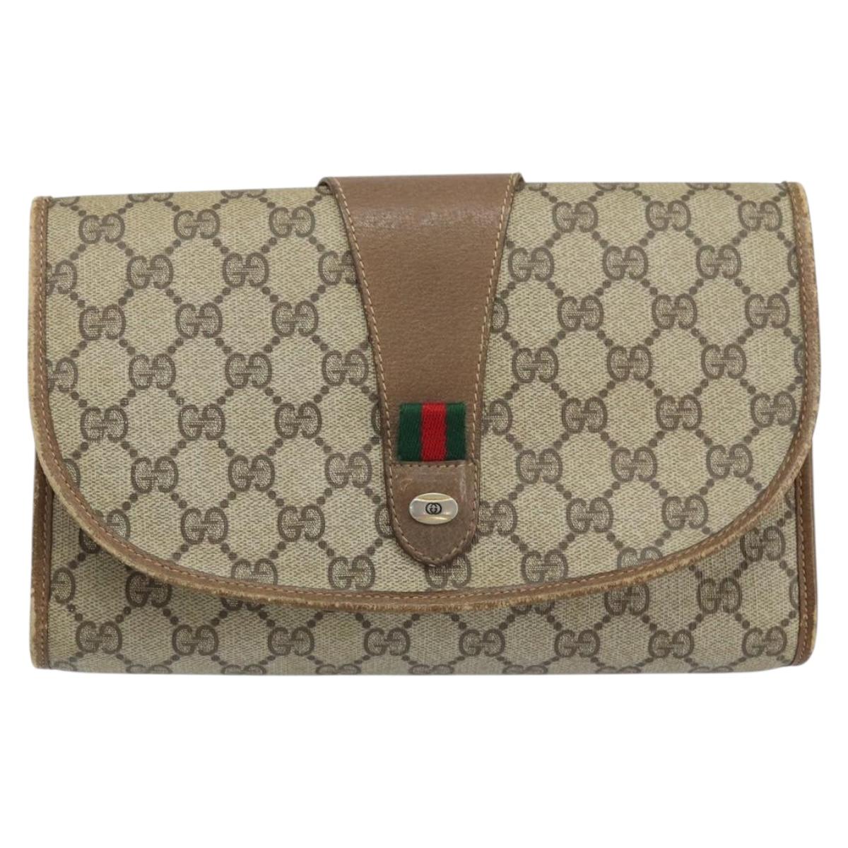 GUCCI GG Supreme Web Sherry Line Clutch Bag PVC Beige Gold 89 01 030 Auth 170838