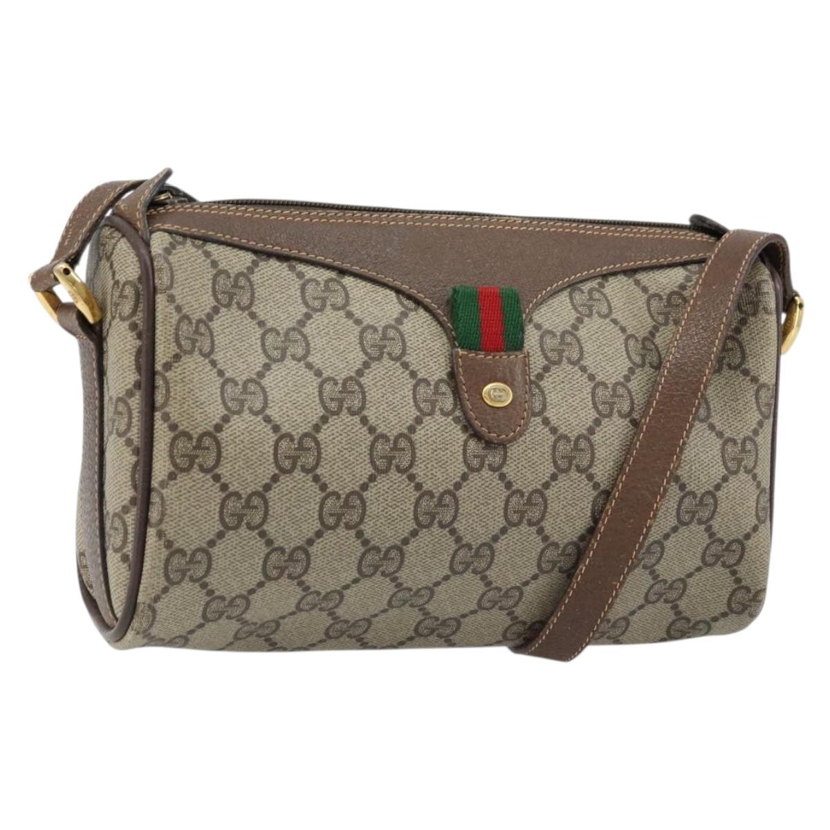 GUCCI GG Supreme Web Sherry Line Bag PVC Beige Gold 89 02 018 Auth 170839