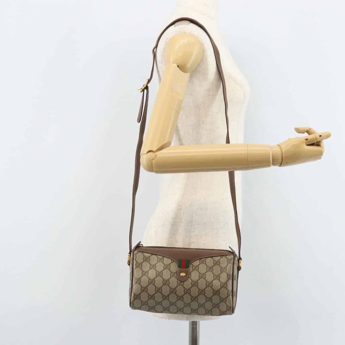 GUCCI GG Supreme Web Sherry Line Bag PVC Beige Gold 89 02 018 Auth 170839