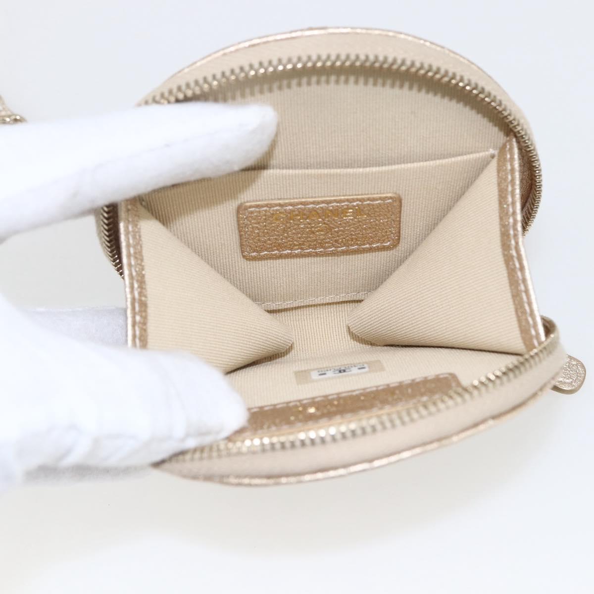 CHANEL Matelasse Coin Purse & AirPods Case Pouch Leather Gold CC Auth 170846SM