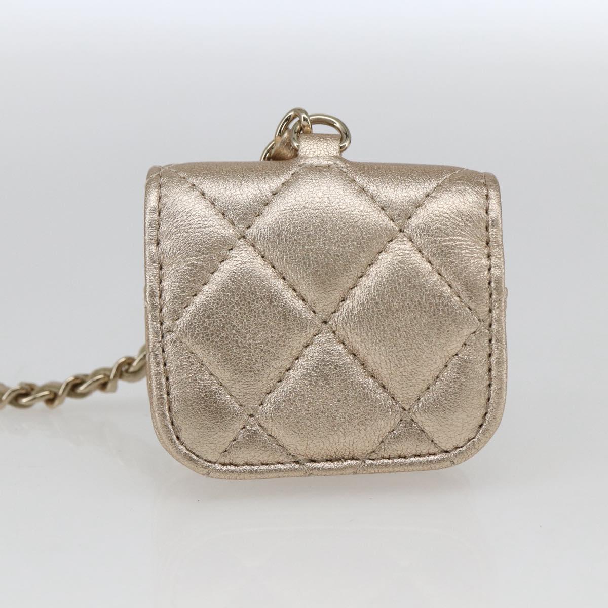 CHANEL Matelasse Coin Purse & AirPods Case Pouch Leather Gold CC Auth 170846SM
