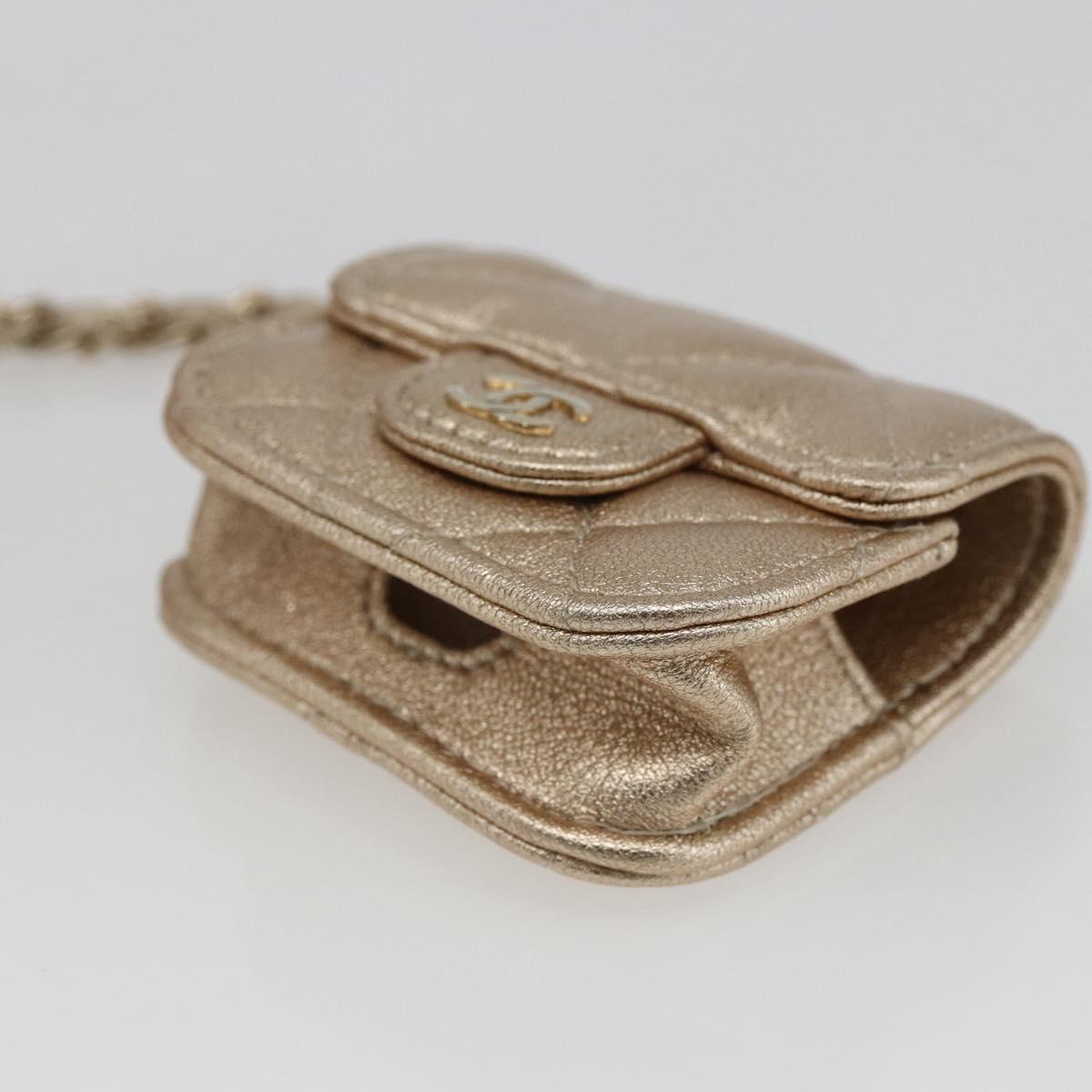 CHANEL Matelasse Coin Purse & AirPods Case Pouch Leather Gold CC Auth 170846SM
