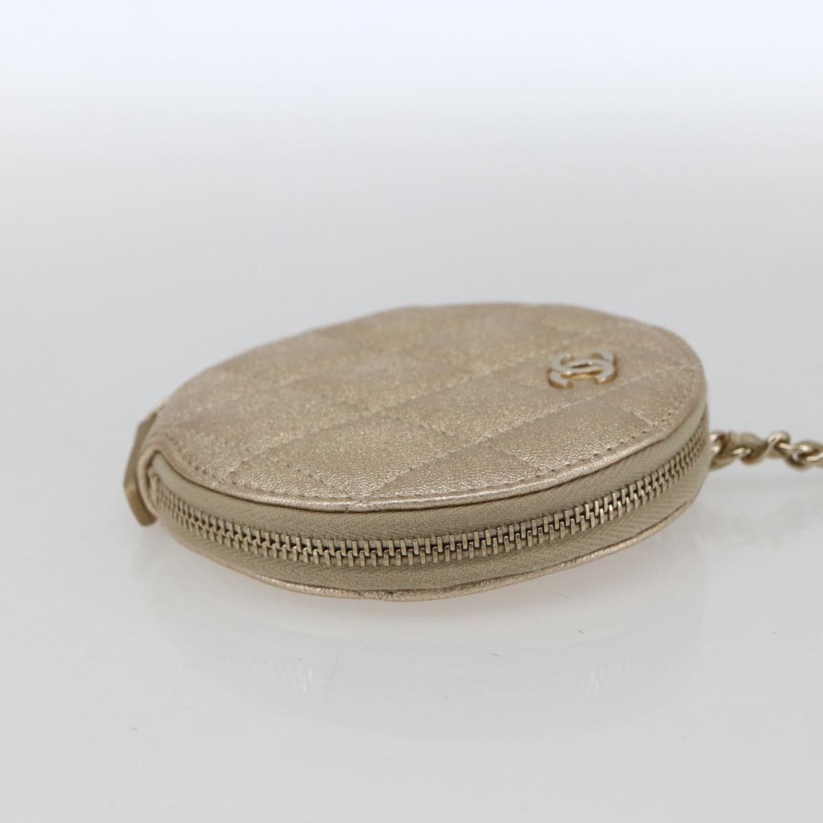 CHANEL Matelasse Coin Purse & AirPods Case Pouch Leather Gold CC Auth 170846SM