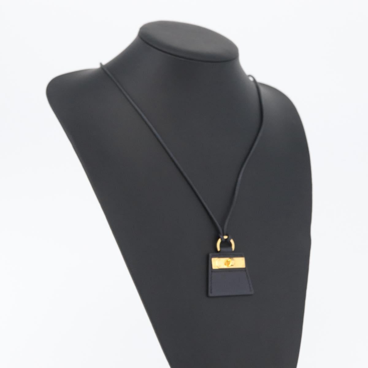 HERMES Mon Petit Kelly PM Necklace Leather Black Auth 170847M