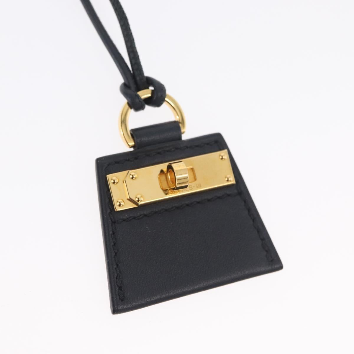 HERMES Mon Petit Kelly PM Necklace Leather Black Auth 170847M