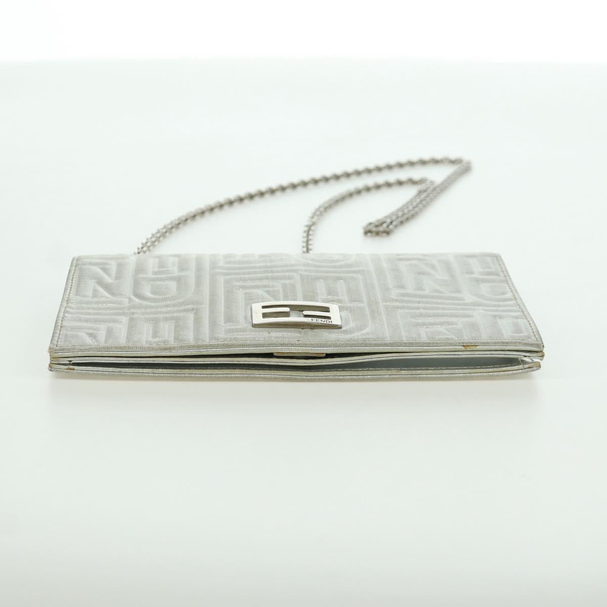 FENDI Chain Wallet Shoulder Bag Leather Silver Auth 170855V
