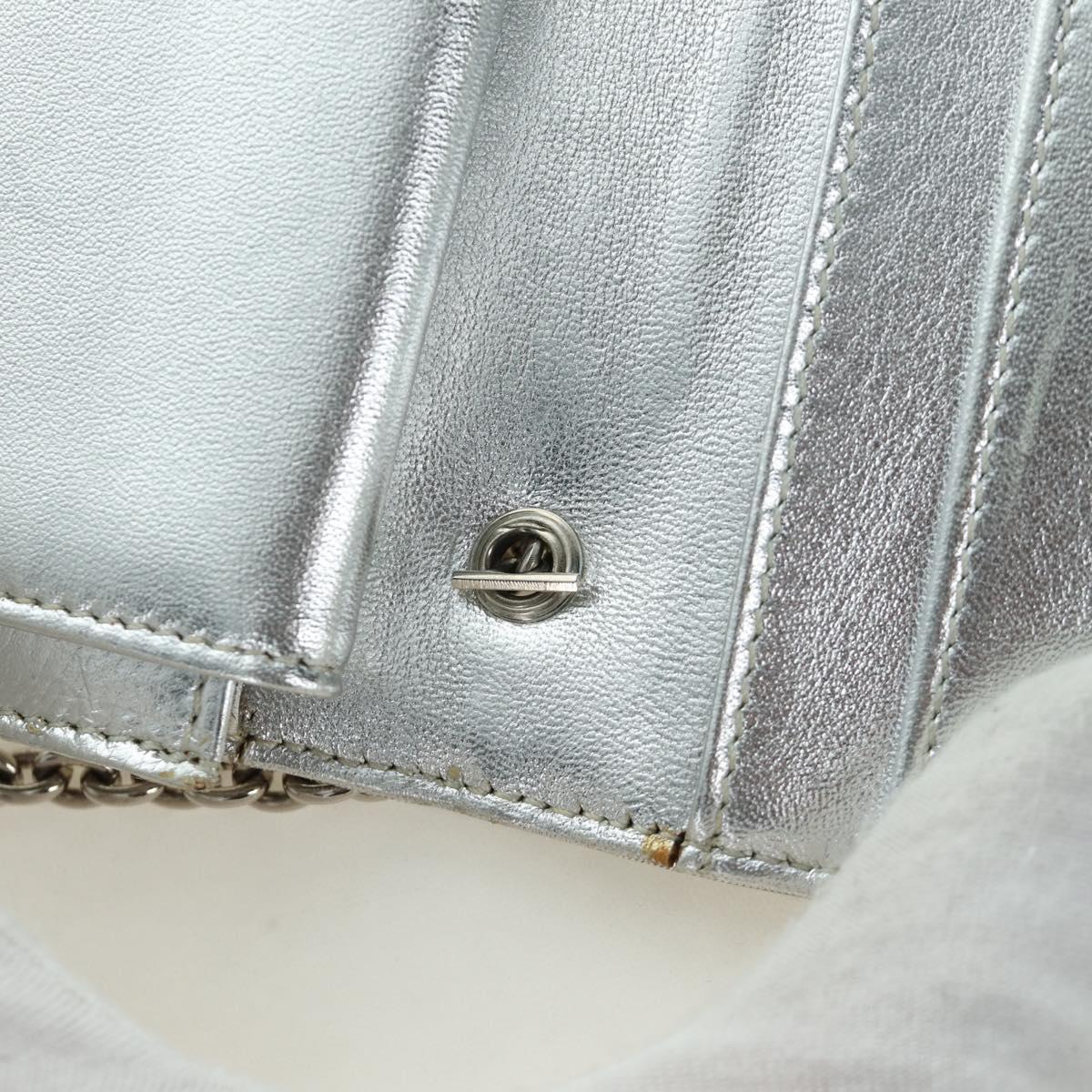 FENDI Chain Wallet Shoulder Bag Leather Silver Auth 170855V