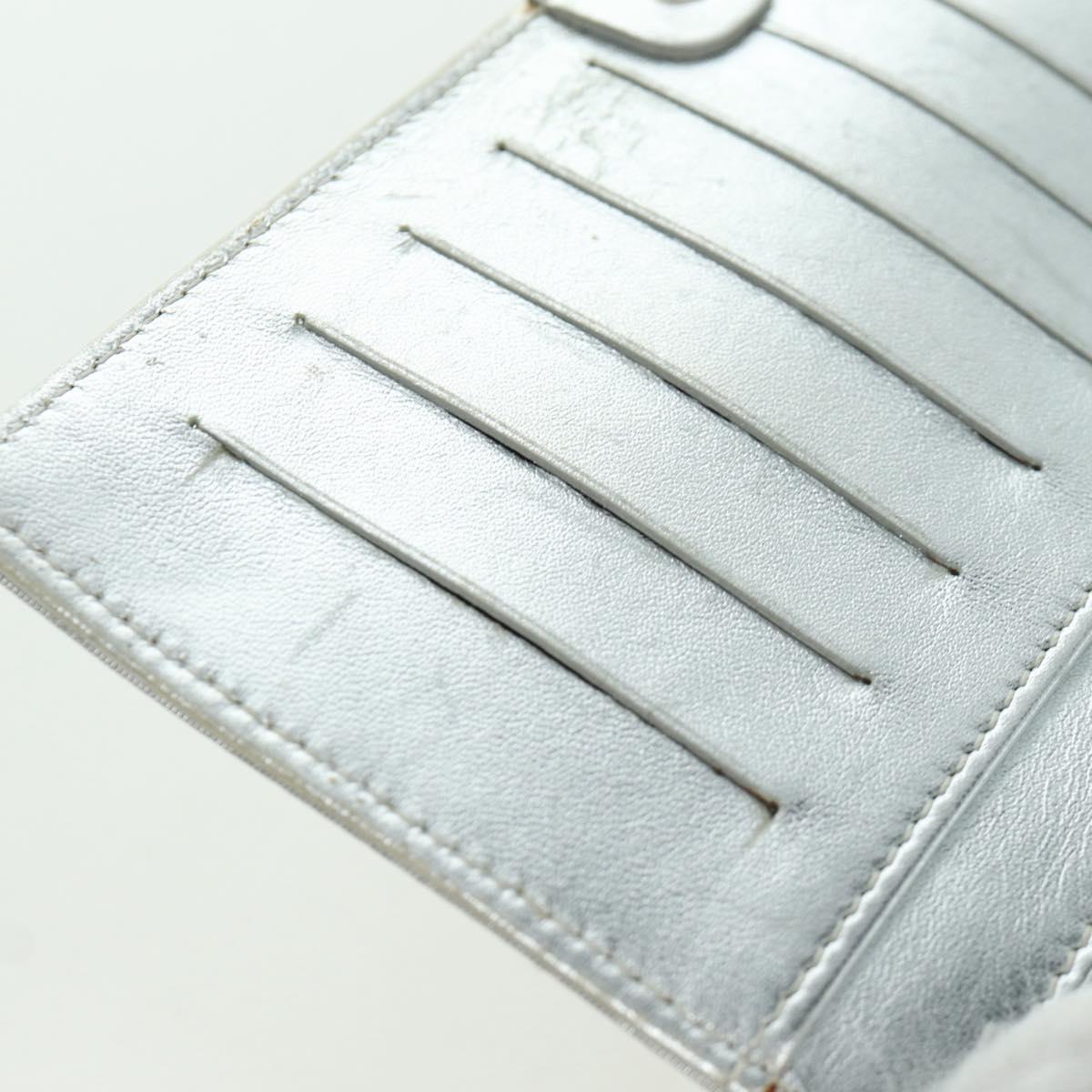 FENDI Chain Wallet Shoulder Bag Leather Silver Auth 170855V