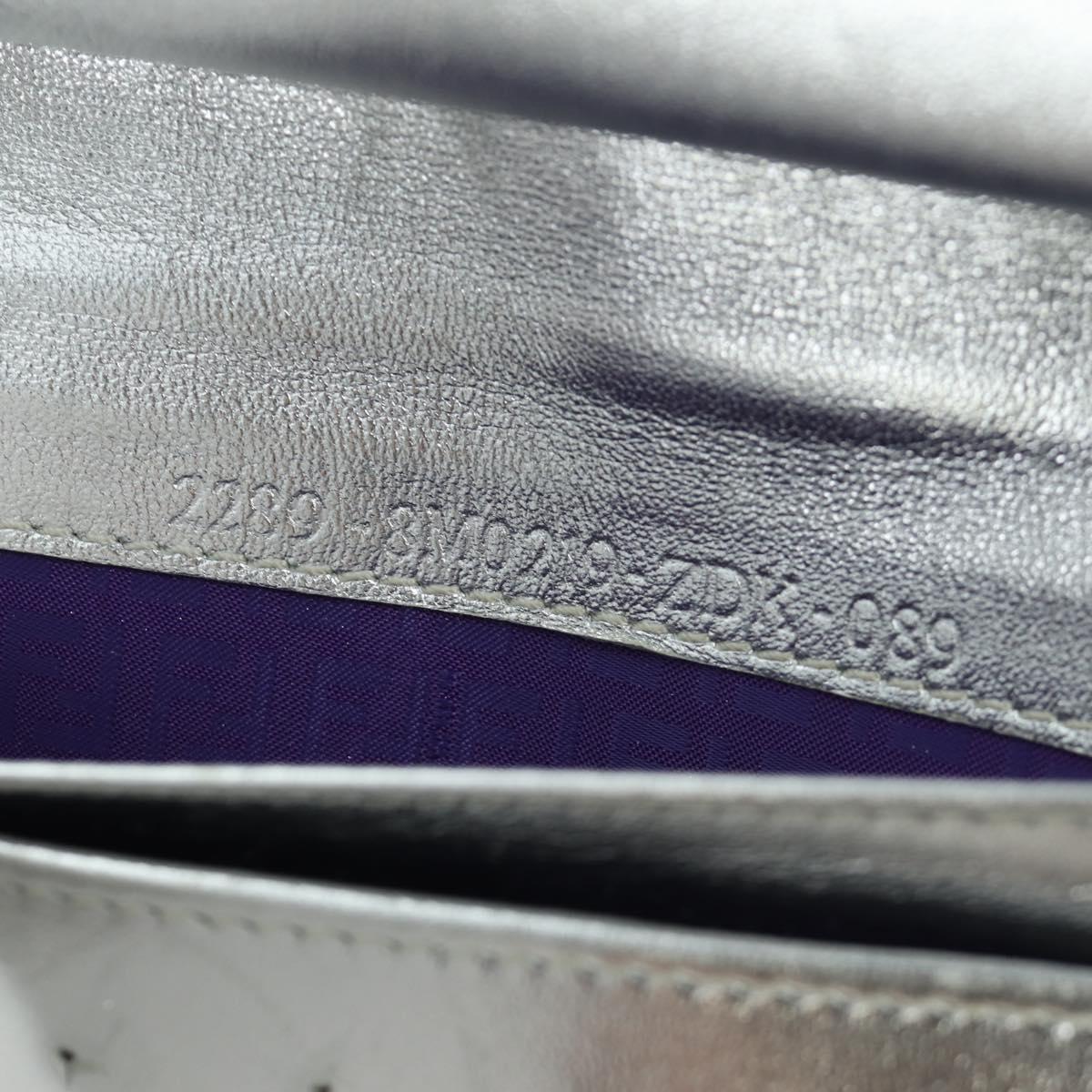 FENDI Chain Wallet Shoulder Bag Leather Silver Auth 170855V