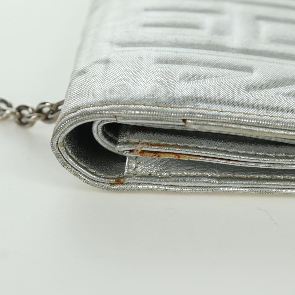 FENDI Chain Wallet Shoulder Bag Leather Silver Auth 170855V