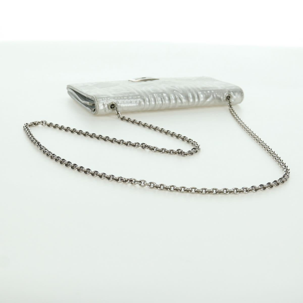 FENDI Chain Wallet Shoulder Bag Leather Silver Auth 170855V