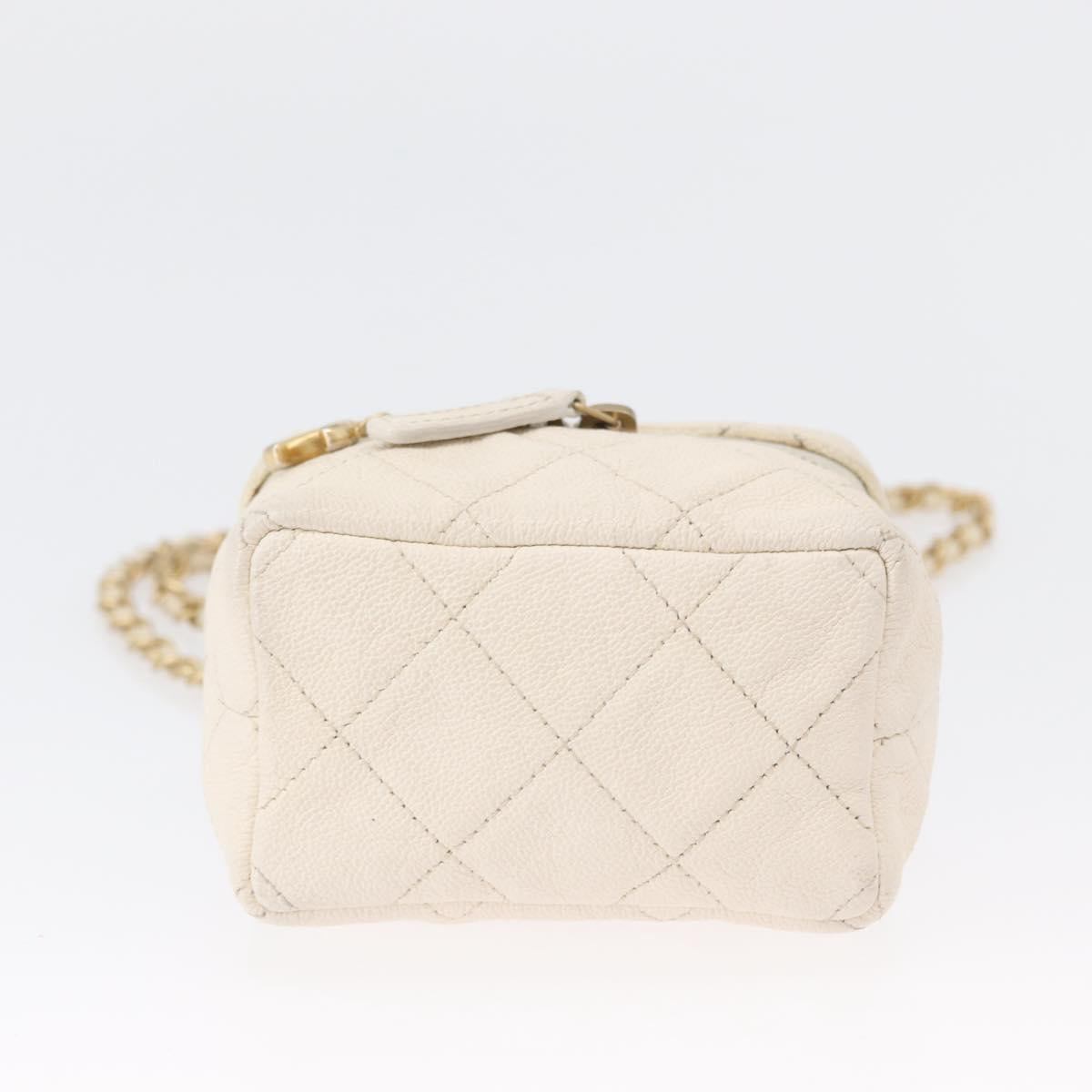 CHANEL Matelasse Vanity Chain Bag Caviar Skin White Gold CC Auth 170858A