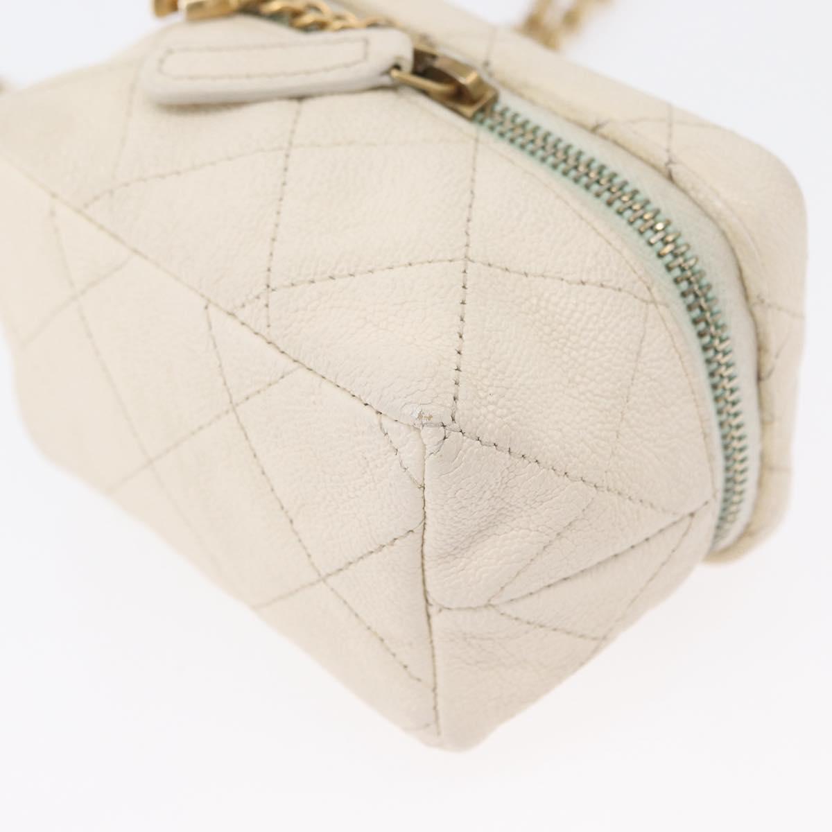 CHANEL Matelasse Vanity Chain Bag Caviar Skin White Gold CC Auth 170858A