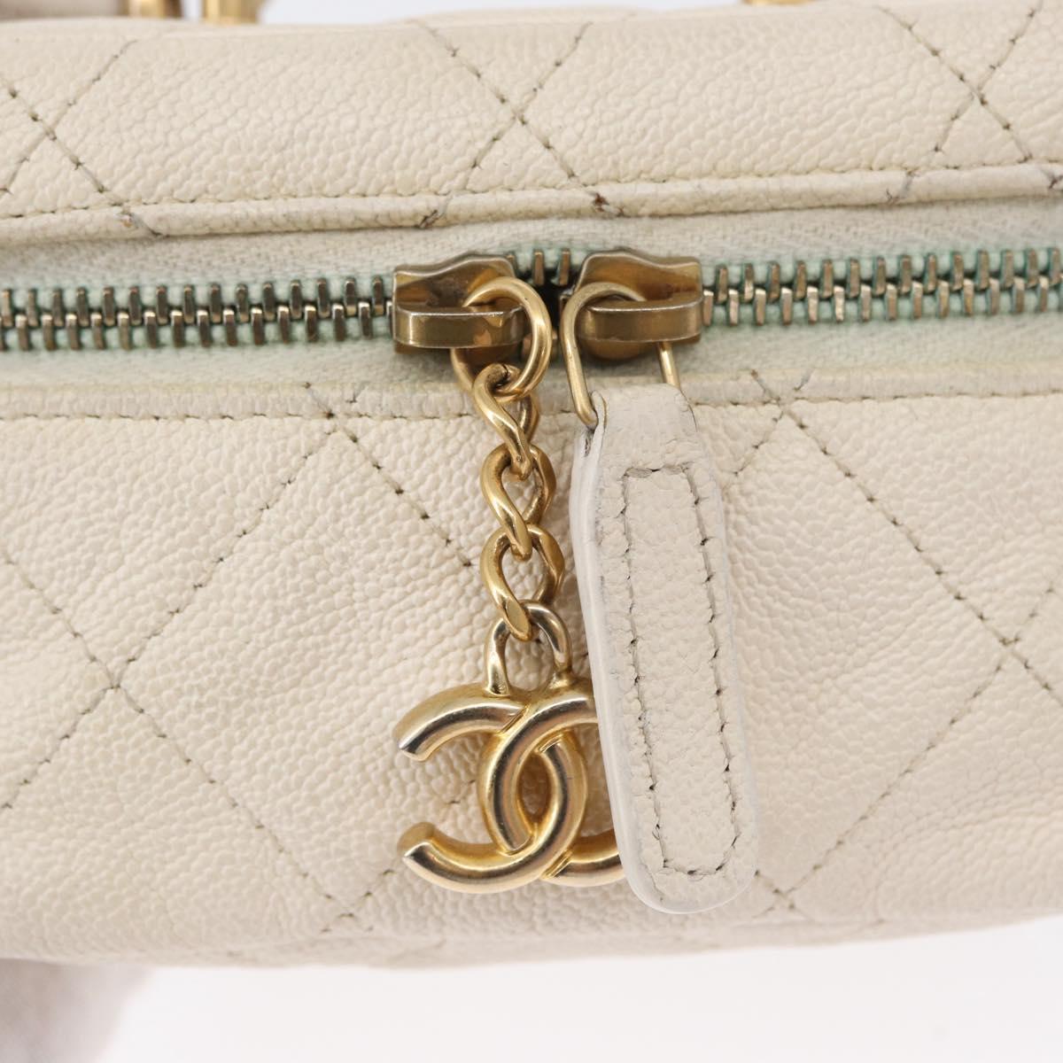 CHANEL Matelasse Vanity Chain Bag Caviar Skin White Gold CC Auth 170858A