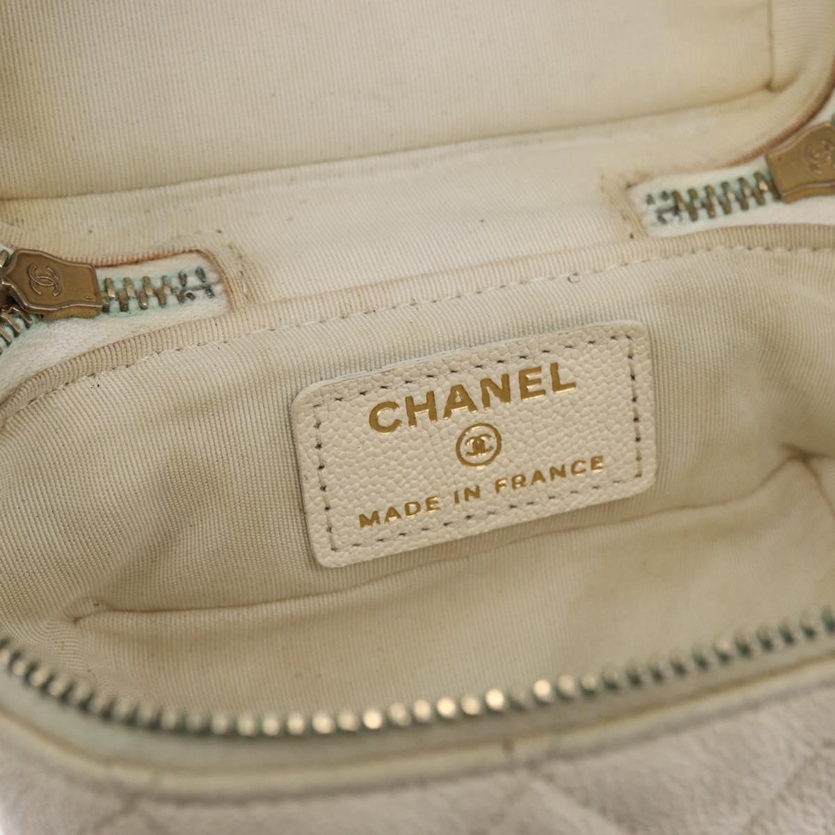 CHANEL Matelasse Vanity Chain Bag Caviar Skin White Gold CC Auth 170858A