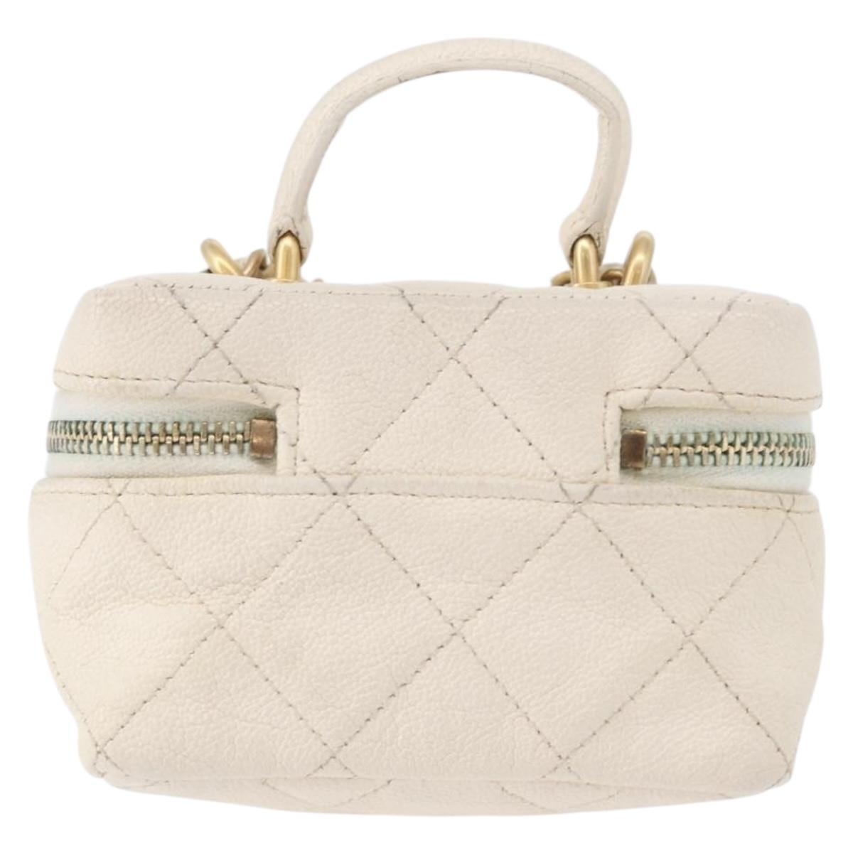CHANEL Matelasse Vanity Chain Bag Caviar Skin White Gold CC Auth 170858A