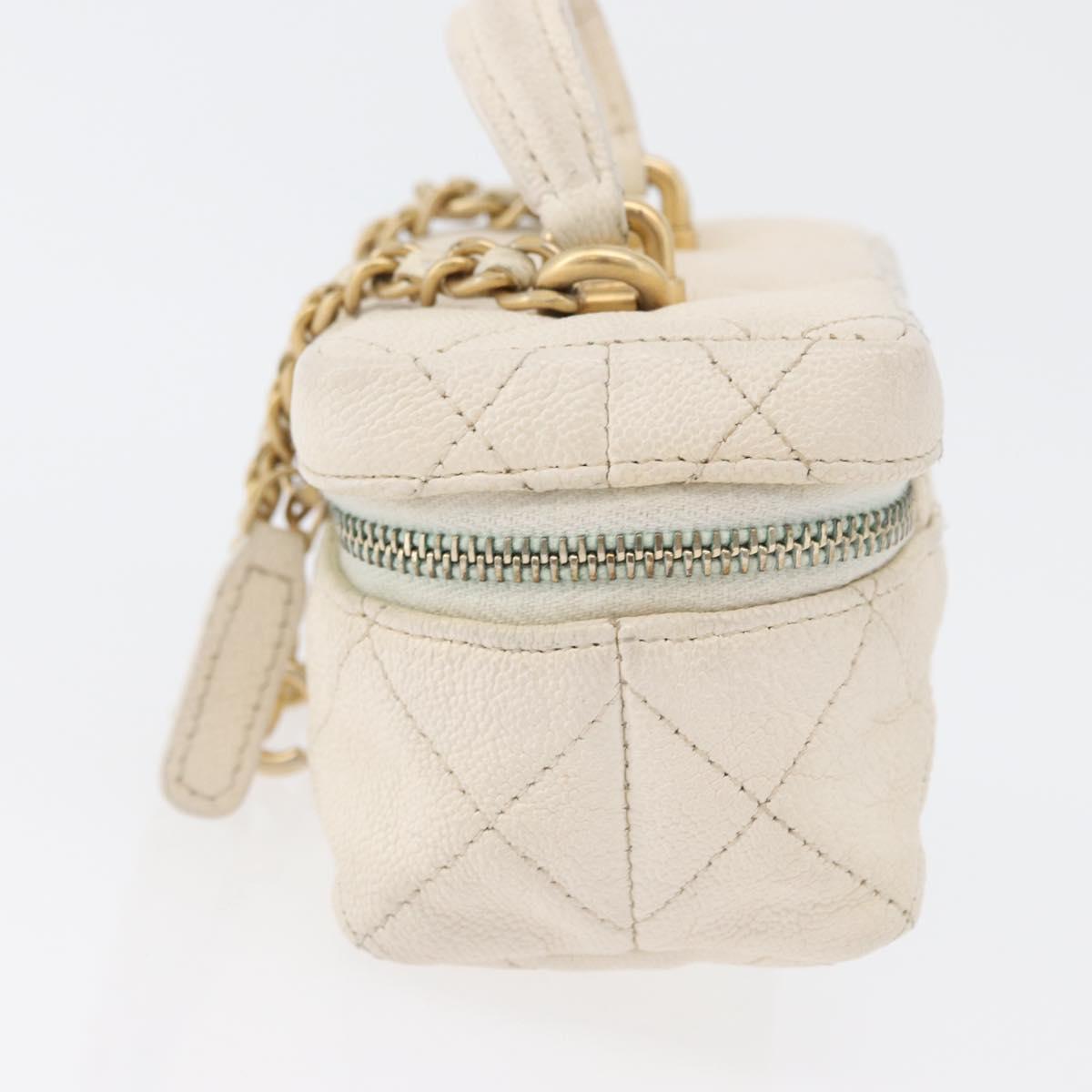 CHANEL Matelasse Vanity Chain Bag Caviar Skin White Gold CC Auth 170858A