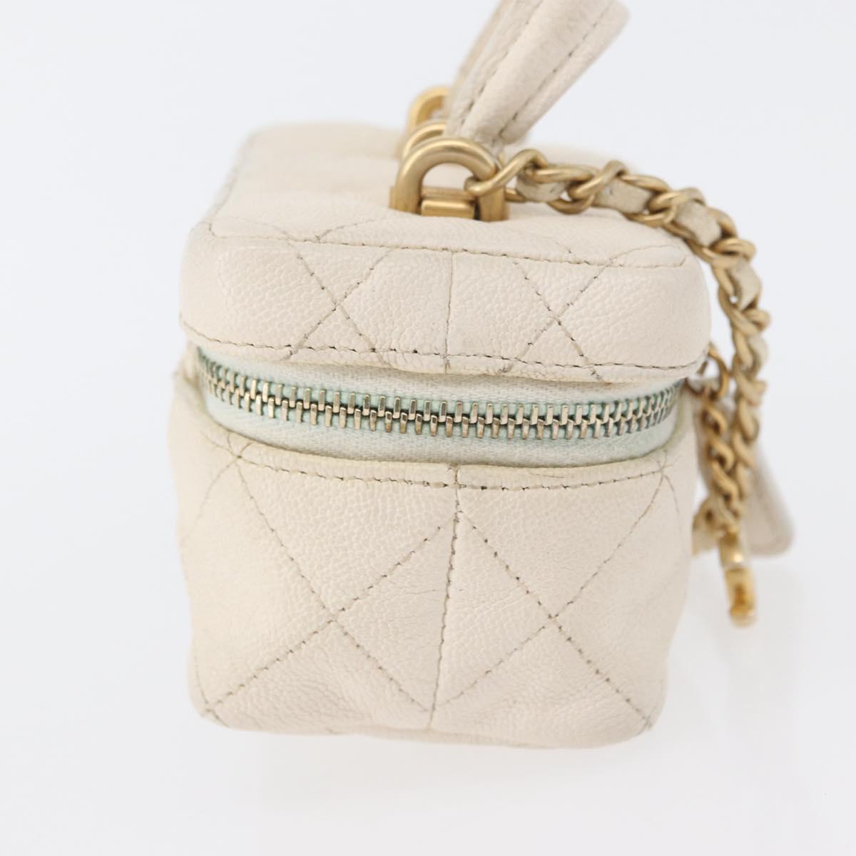 CHANEL Matelasse Vanity Chain Bag Caviar Skin White Gold CC Auth 170858A