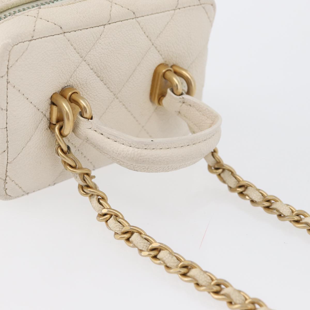 CHANEL Matelasse Vanity Chain Bag Caviar Skin White Gold CC Auth 170858A