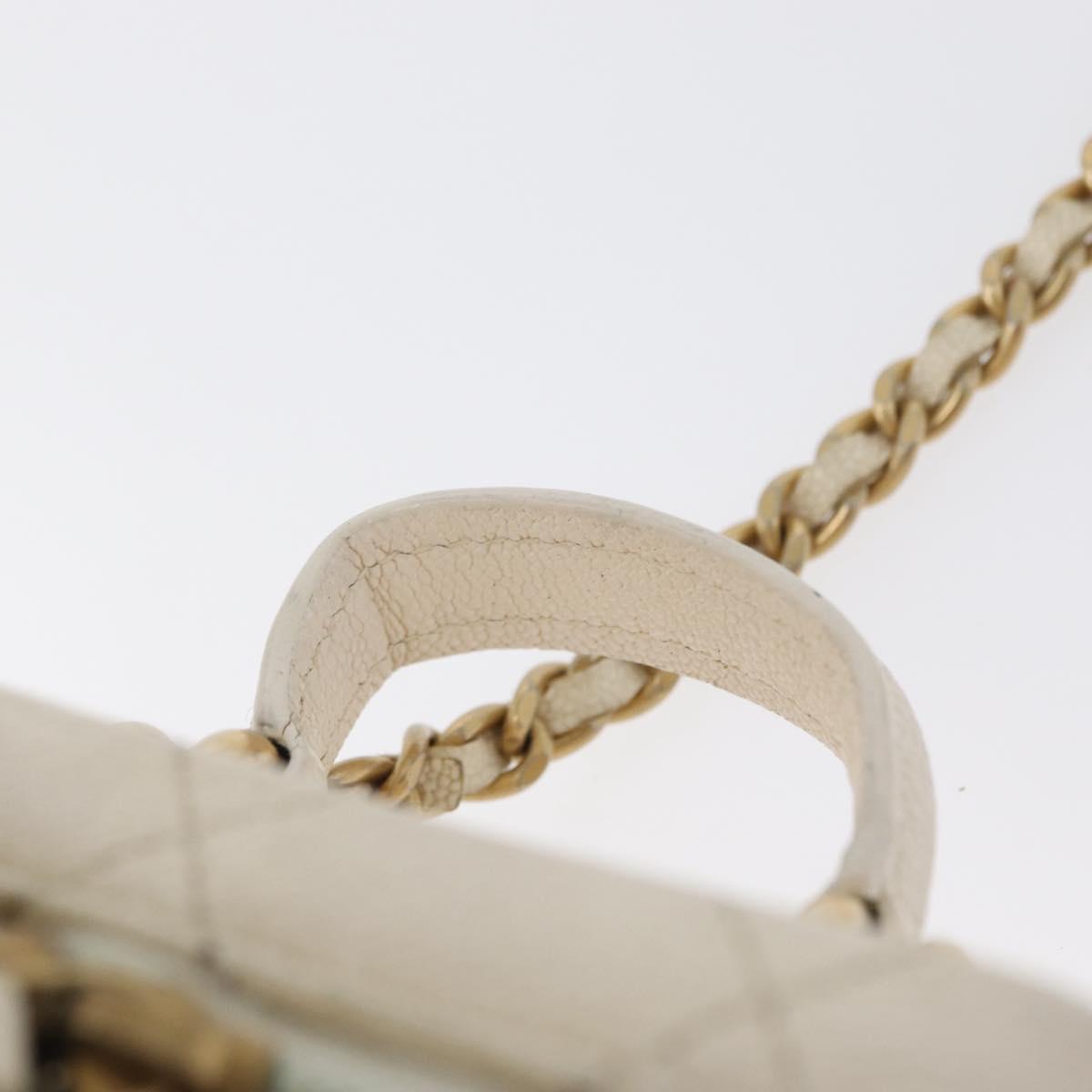CHANEL Matelasse Vanity Chain Bag Caviar Skin White Gold CC Auth 170858A