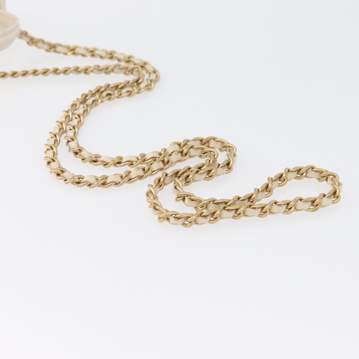CHANEL Matelasse Vanity Chain Bag Caviar Skin White Gold CC Auth 170858A