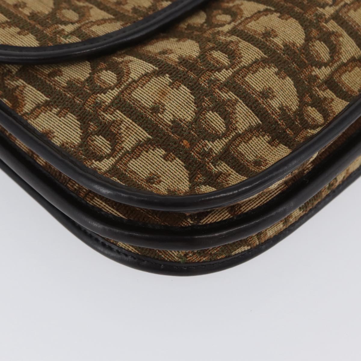 Christian Dior Trotter Canvas Shoulder Bag Beige Gold Auth 170884