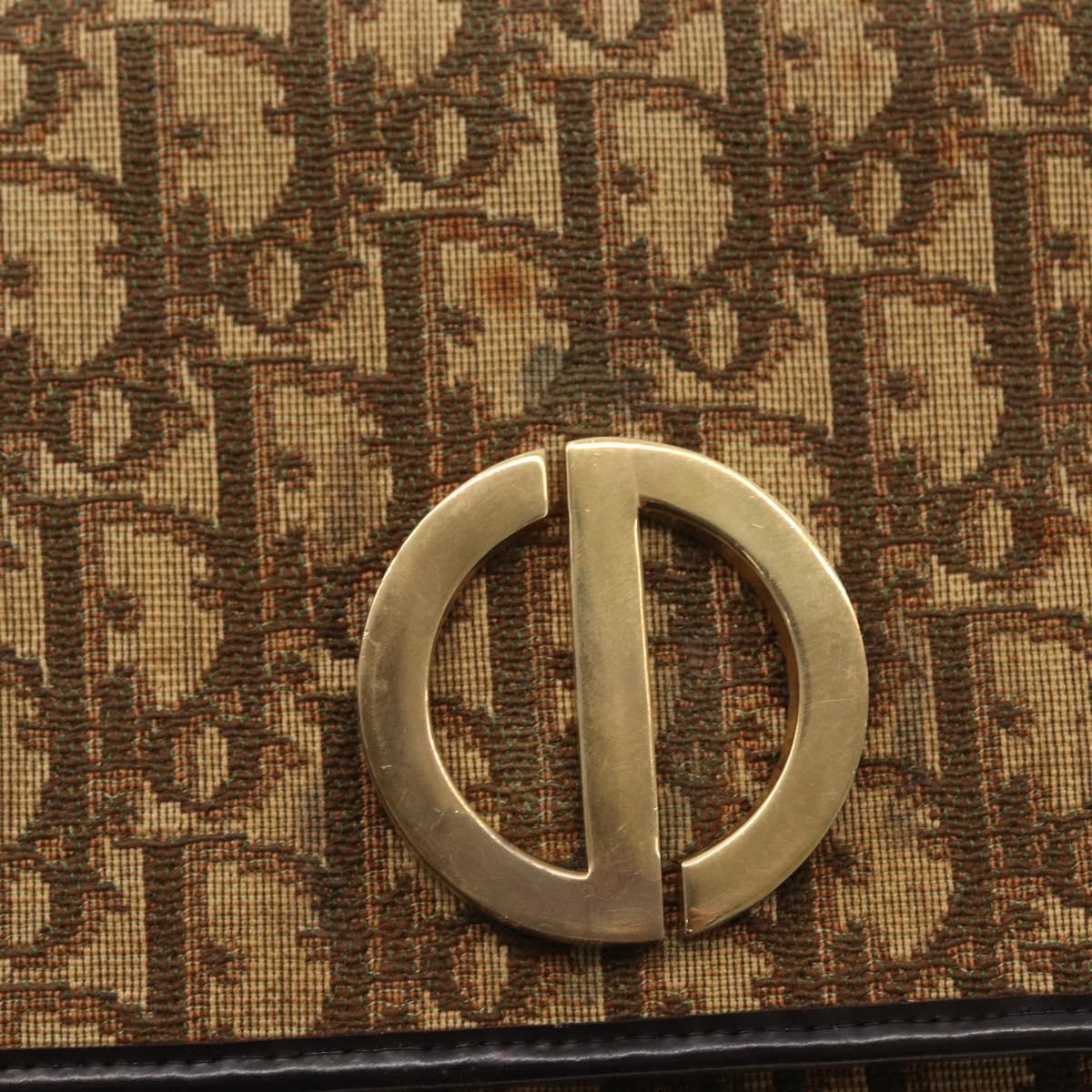 Christian Dior Trotter Canvas Shoulder Bag Beige Gold Auth 170884
