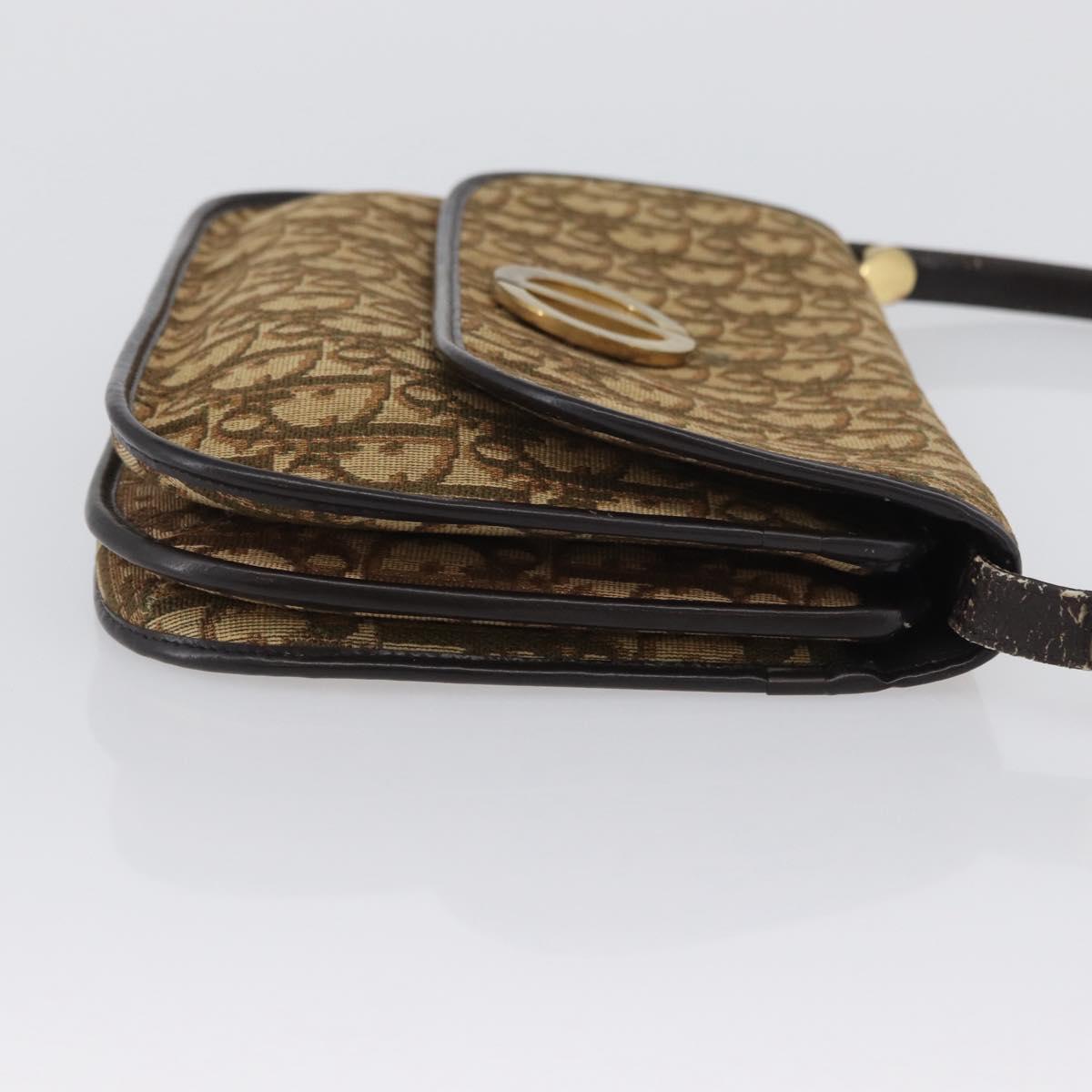Christian Dior Trotter Canvas Shoulder Bag Beige Gold Auth 170884
