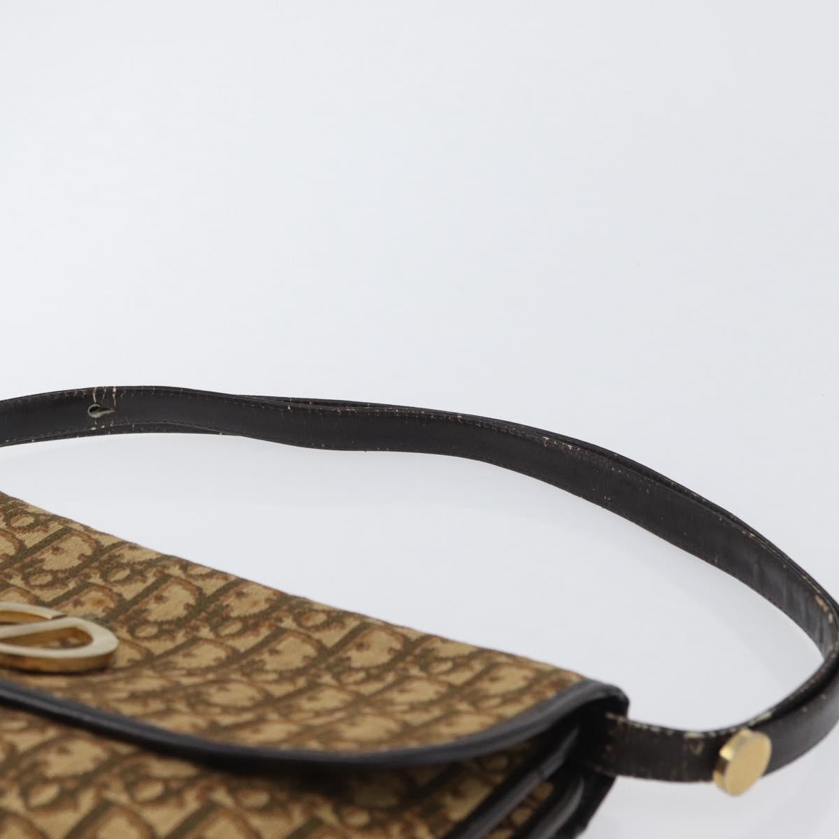 Christian Dior Trotter Canvas Shoulder Bag Beige Gold Auth 170884