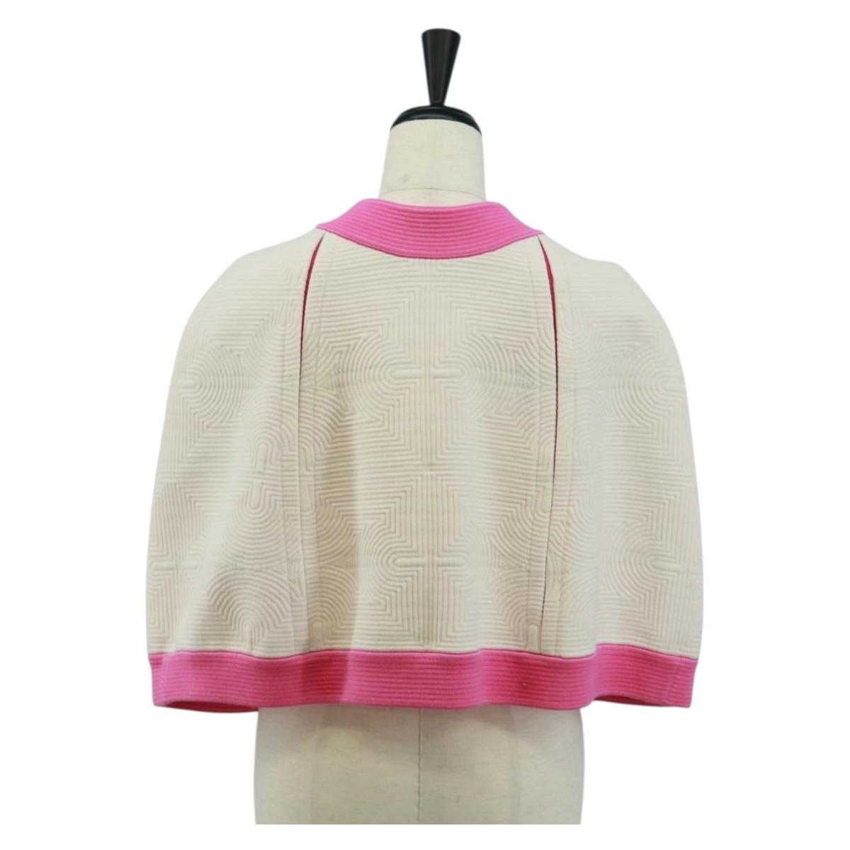CHANEL Cape Poncho cotton White Pink CC Auth 170887V