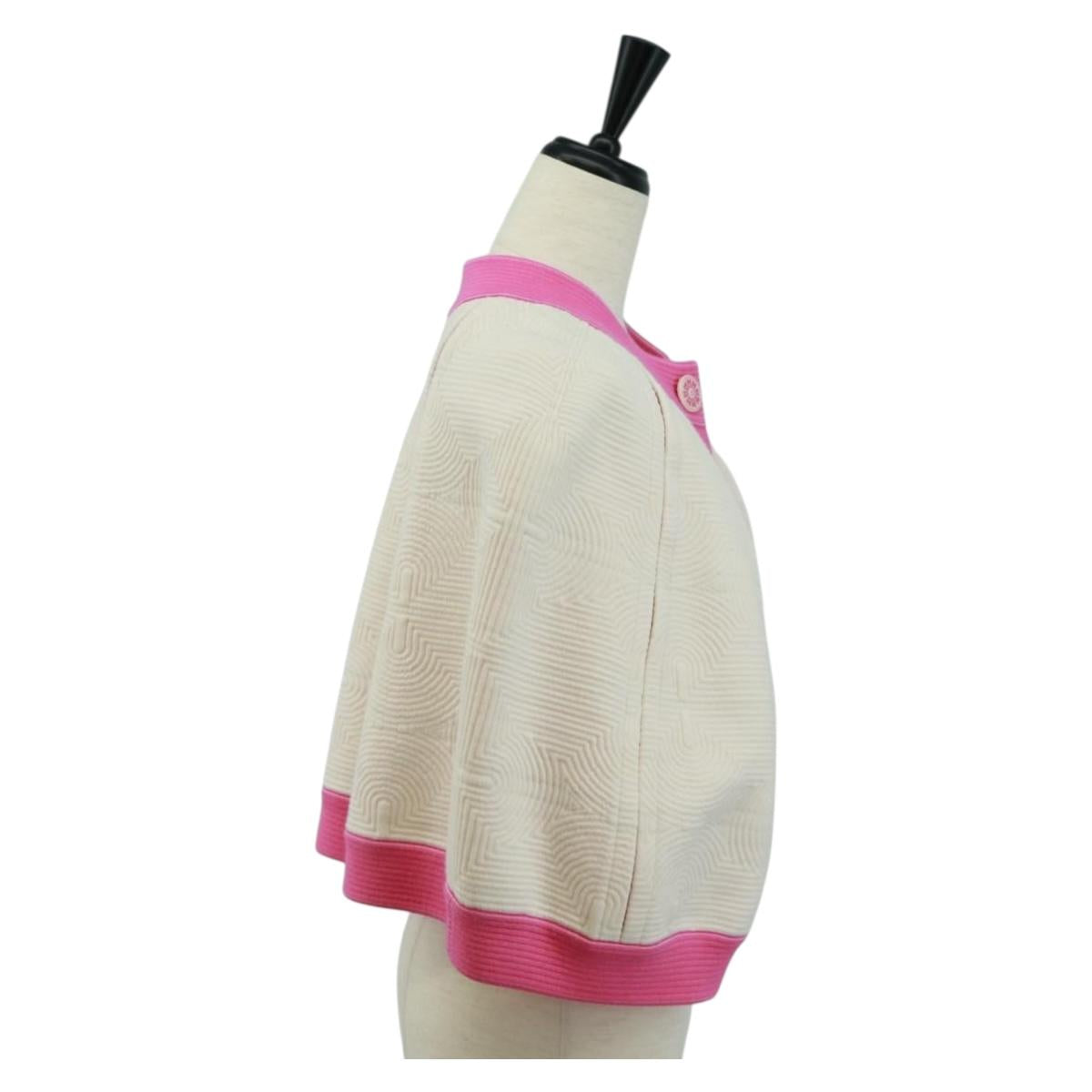 CHANEL Cape Poncho cotton White Pink CC Auth 170887V