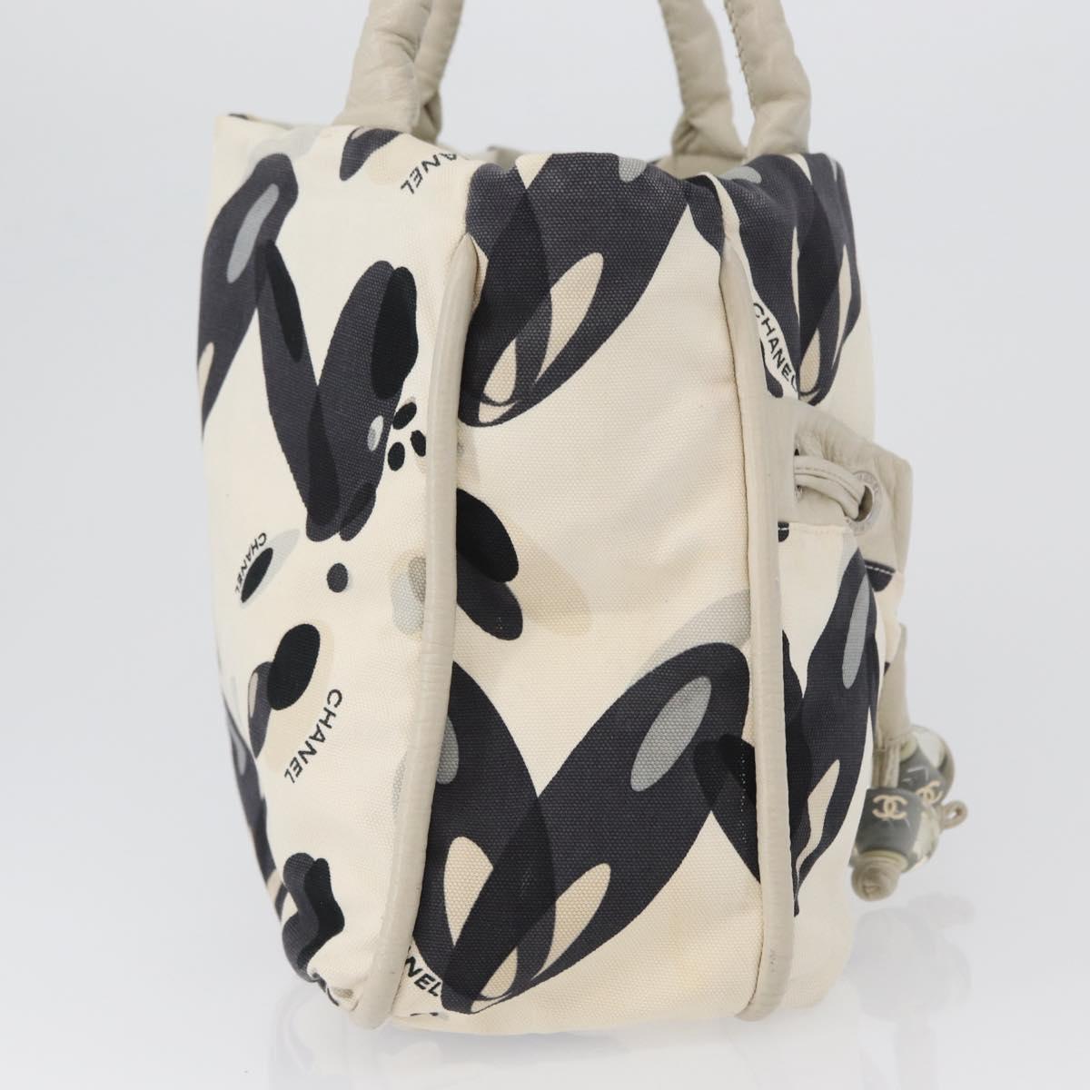 CHANEL Tote Bag Canvas White Silver CC Auth 170892