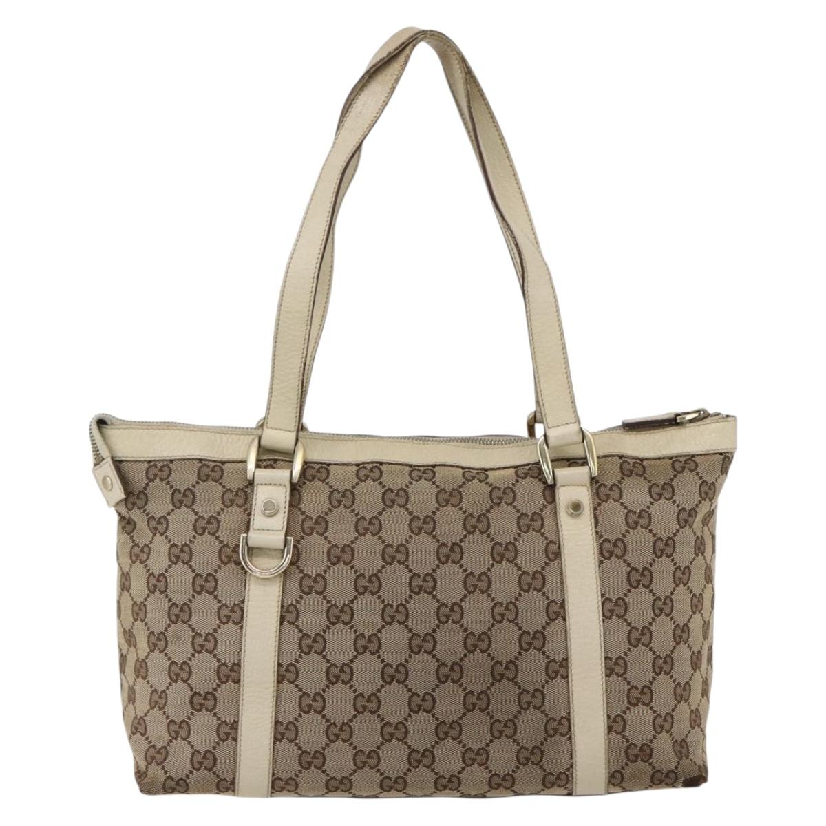 GUCCI GG Canvas Abbey Tote Bag Beige Gold 141470 Auth 170896