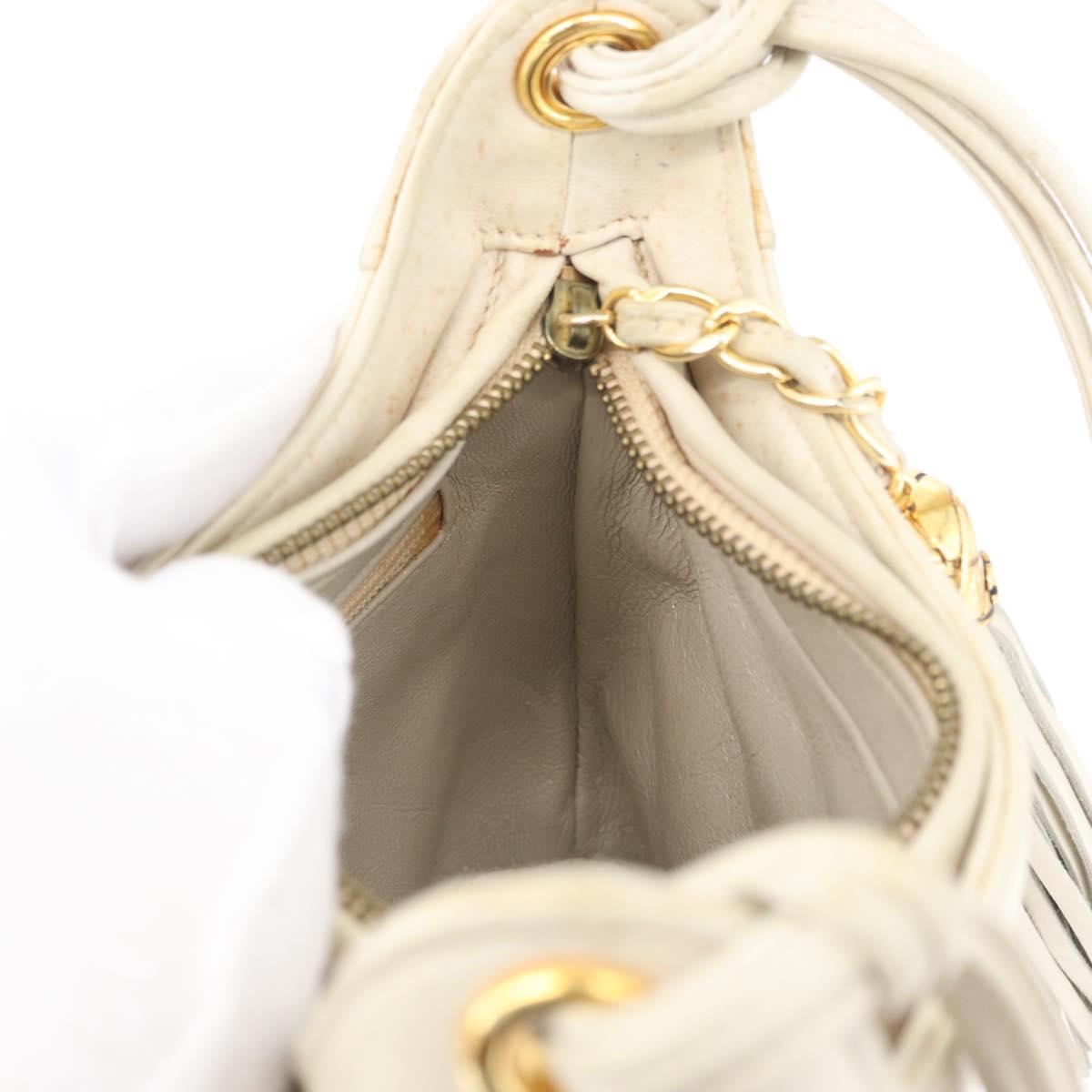 CHANEL Matelasse Shoulder Bag Lamb Skin Ivory Gold CC Auth 170897