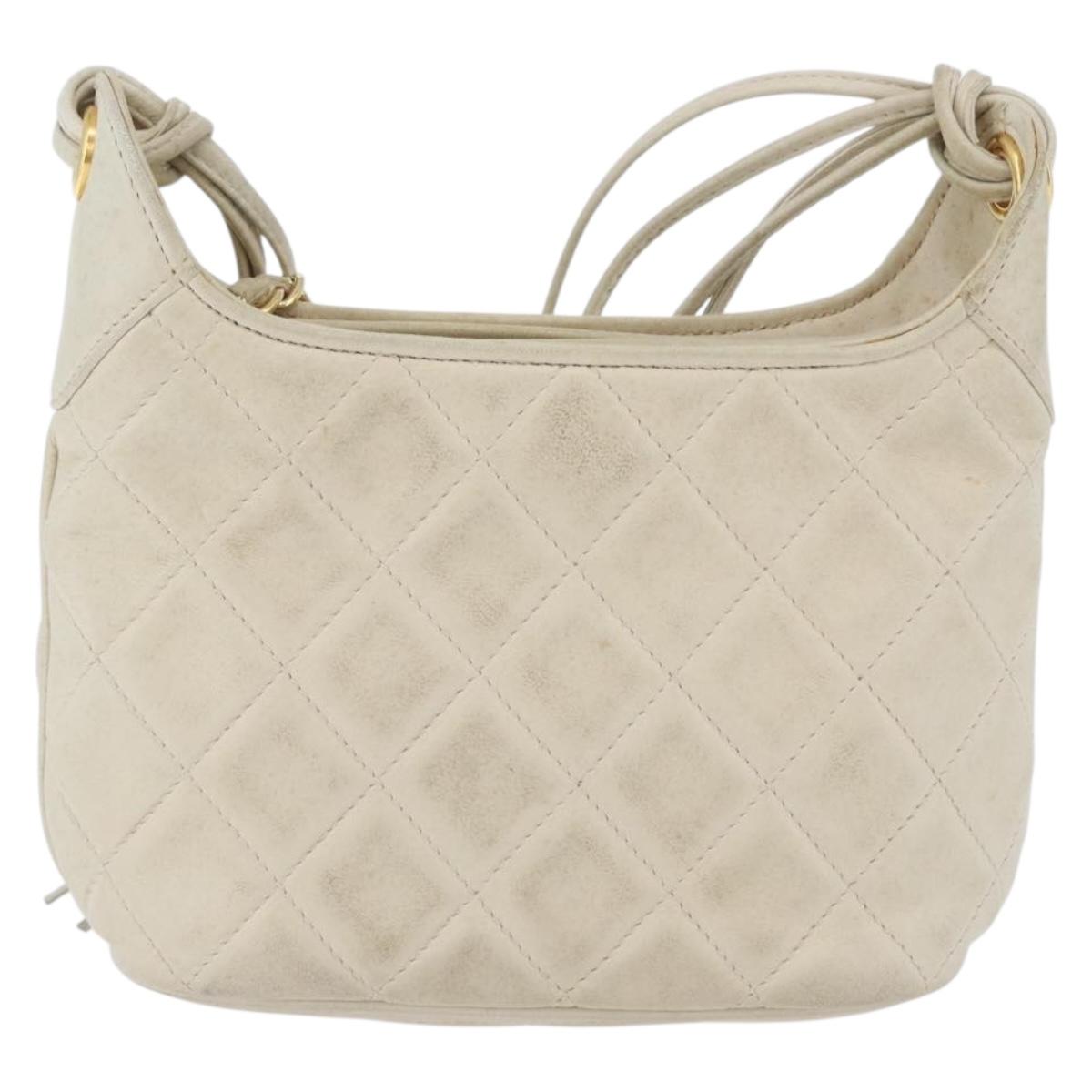 CHANEL Matelasse Shoulder Bag Lamb Skin Ivory Gold CC Auth 170897