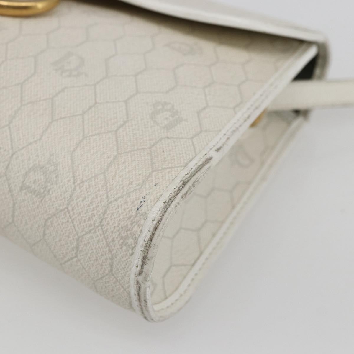 Christian Dior Honeycomb Canvas Shoulder Bag PVC White Gold Auth 170899